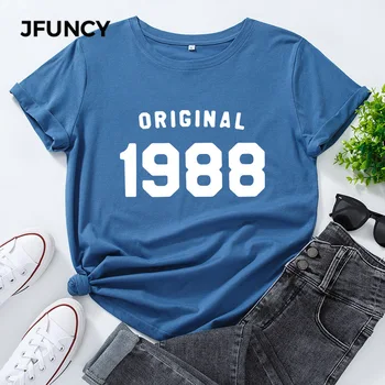 JFUNCY Plus Velikost Bavlněné Tričko Ženy T Košile 1988s Harajuku Tisk Krátký Rukáv Ženy, Košile, Ženy Ležérní Letní Grafické Tees