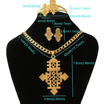 JH Nová Etiopie Velký Kříž Šperky Sady Pro Ženy Afican Svatební Dubai Gold Módní Svatební Zásnubní Dárek Příslušenství Kroužky Sada