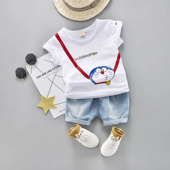 Karikatura Batole Chlapec Oblečení Letní Sada 2 Barvy Tričko Krátké Džíny Dětské Oblečení Krátký Rukáv Shirt Boys Suit Baby Tepláky
