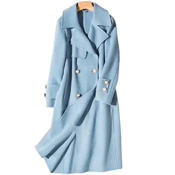 Kašmírové kabáty, ručně vyráběné 2020 jarní vlněný kabát dvojí tváří vlněné kabát podzim zima volné nad kolena dlouhé vlněné kabát
