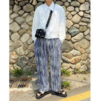 Korejský Rovné Kalhoty Pánské Módní Kontrastní Barevné Ležérní Kalhoty Muži Streetwear Divoké Hip Hop Volné Stahovací Kalhoty Pánské M-XL