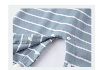 Korejský Styl Jaro Podzim Novorozené Chlapce Oblečení Kombinézy Stripe V Neck Organické Bavlny Romper Dívky Dlouhý Rukáv Batole Oblečení