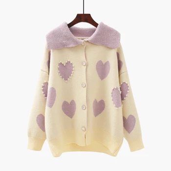 Korálky svetr kabát ženy tlusté 2020 podzimní a zimní nové volné vnější opotřebení líný vítr pletený svetr