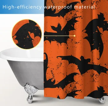 Koupelna Dekorativní Sprchový Závěs Halloween Bat Design, Oranžové Pozadí, Koupelna Sprchový Závěs