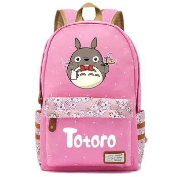 Kreslených Anime Můj Soused Totoro Roztomilý Kočka Květiny Dot Chlapec, Dívka, Školní Knihy Taška Ženy Teenagery Plátno Dáma Femme Batoh