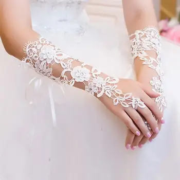 Krátké Svatební Rukavice Dámské bez Prstů Svatební Rukavice Elegantní Drahokamu Bílé Krajkové Rukavice pro svatební Svatební Doplňky