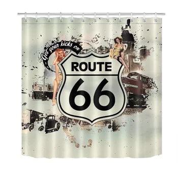 LB Route 66, Krása, Holka, Vintage, Auto, Pozadí, Sprchové Závěsy, Vodotěsné Vlastní Koupelnu Záclony Pro Děti Vana Dekor