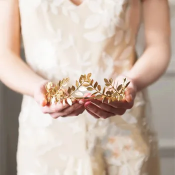 Luxusní Gold Leaf Vlasy Kapely Vintage Západní Svatební Čelenka Pro Ženy, Dívky, Gold Leaf Obklopují Kovové Koruny Nevěsta Příslušenství