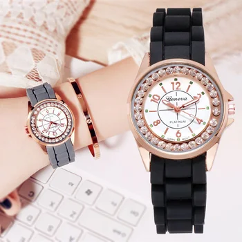 Luxusní Lady Hodinky Relogio Dárek Reloj Mujer Módní Feminino Silikonové Quartz Ženy Ležérní Luxusní Diamantový Náramek Hodiny