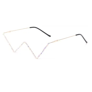 Luxusní Móda Diamond Brýle Rám ze Slitiny pro Ženy, Zelená a Červená Růžová Gem Lensless Řetězce Přívěsek Půl Rám Brýle