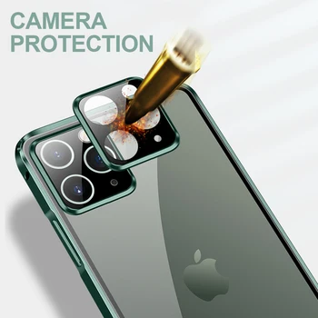 Luxusní Čtvercová Kovová Aluminumm bumper Pouzdro Pro iPhone 12 mini 11 Pro MAX Transparentní Tvrzené Sklo Ochranu Fotoaparátu Zadní Kryt