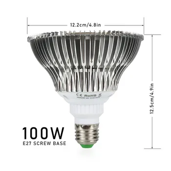 LVJING LED Grow Light E27 Full Spectrum 100W Růst Rostlin Žárovka pro Hydroponické Rostliny Světlo, AC85-265V 110V 220V Led Grow Lampy