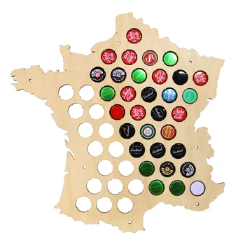 Láhev Piva Čepice Mapa Francie Laser Ryté Dřevo Mapa Umění Zdi Pro Caps Sběratel Domů Dekorativní Pivo Cap Desky Displeje