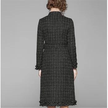 MARKOWO Desinger Značky 2020 Podzimní a zimní nové malé vůni větru tweed Hepburn styl pás kolem pasu šaty kabát