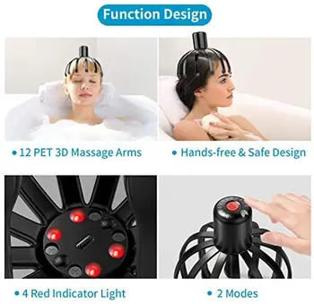 Masáž hlavy, Rychlovarná Skalp Masér s 2 Režimy a Automatické Funkce, 12 PET 3D Ruce Hands-Free, USB Nabíjení, pro Vlasy