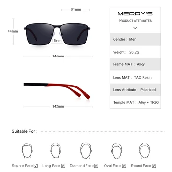 MERRYS DESIGN Muži Klasický Obdélník sluneční Brýle HD Polarizační Sluneční brýle Pro Jízdu TR90 Nohy UV400 Ochranu S8380