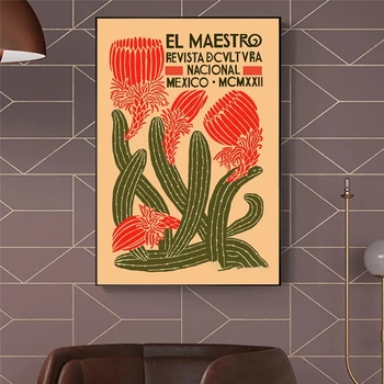Mexico Cactus Flower Vintage Plakát A Otisky Plátna Wall Art Obraz Bez Rámu Retro Domácí Dekor Obraz Chladící Vitrína Cuadro Pro Obývací Pokoj