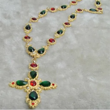 MHS.SLUNCE 1KS Vintage Zelené Barokní Kříž Náhrdelník Evropské Módní Luxusní Crystal Drahokamu Barokní Náhrdelník Šperky Pro Ženy
