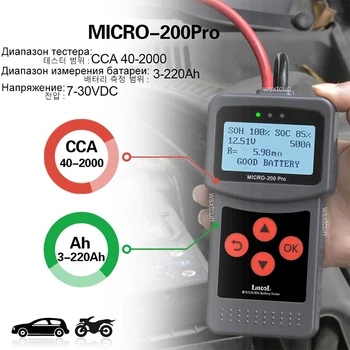 Micro200 Pro Digitální Auto Tester Baterií 12v 24v 40-2000CCA Automobilového Zatížení Baterie Systému Analyzátoru pro Motocykl EFB, AGM, Gel