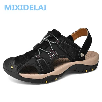 MIXIDELAI Pánské Sandály z Pravé Kůže v Létě Roku 2020 Nové Beach Muži Ležérní Obuv Venkovní Sandály Velká Velikost 38-47 Módní Pánské boty
