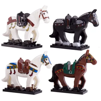 MOC Středověké Vojenské Roman Knight Warhorse Model Stavebních Bloků Koně City Farm Animal Příslušenství Cihly Děti Hračky C212