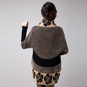 Mohér svetr svetr ženy módní bat rukáv volné svetr velké velikosti mid-délka šál kabát, na jaře a na podzim matka nosit