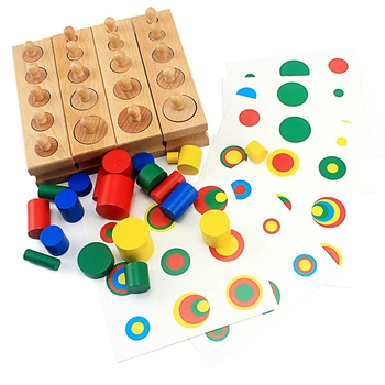Montessori Smyslové Hračky Barevné Bloky Válců s Kartami Vzdělávací Dřevěné Hračky Pro ChildrenEducational Předškolní Vzdělávání