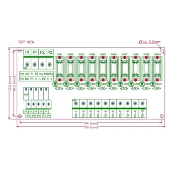 Montáž na Panel 10 Pozice Distribuci elektrické Energie Pojistkové Desce, Pro AC/DC 5~32V.