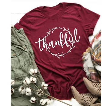 Módní Dopis Vděčný, Vděčný, Požehnaný Tištěné Krátký Rukáv Grafický Tisk Trička Tričko Ženy Tee Tričko Topy Ženy T-shirt