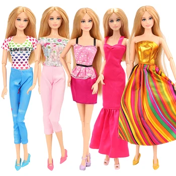 Módní Ručně vyráběné Krásné 5 položky/lot Party Večerní Šaty doll oblečení, Panenky, příslušenství Pro panenky Barbie Hra Nejlepší Dárek k Narozeninám
