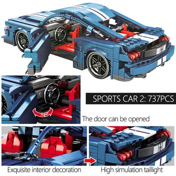 Město Vytáhnout Zpět Mechanické Sportovní Auto Stavební Bloky, Americké Svalové Auto Závodní Auta Cihly Hračky Pro Děti