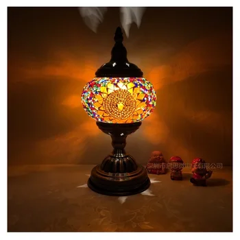 Nejnovější E14 Ručně vykládaný skleněnou mozaikou ložnice, obývací pokoj dekorativní Stolní Lampy Středomořském stylu turecké Lampy