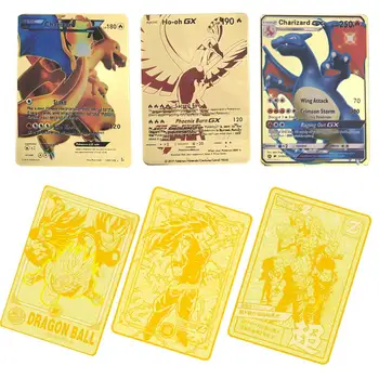 Nejprodávanější Zlaté Kovové Barvy Bitva Carte Hra Pokemones Karty Energie Charizard Kolekce Karta Hračky Do Akcií
