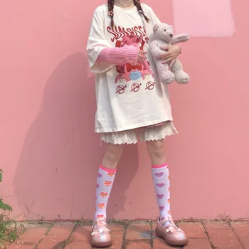NiceMix Letní streetwear kreslených anime pilulku dívky dopisy tisk krátký rukáv t-shirt ženy Harajuku O-neck tee tričko sladké topy
