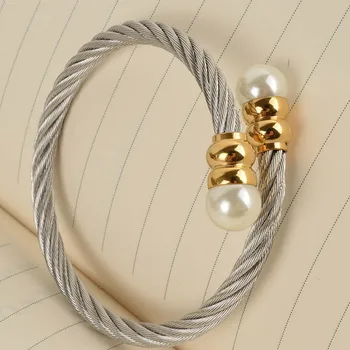 Nové Kvalitní Zlaté Barvy Z Nerezové Oceli Kabel Náramek Řetěz Náramek & Náramky Pro Muže Nebo Ženy Módní Perlové Šperky