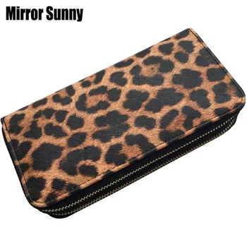 Nové Módní Leopardí Vzor Dvojitý Zip Peněženka Pro Ženy, Kůže Dámy Spojka Mobilní Telefon Bag Velké Kapacity Peníze Kapsy Peněženku