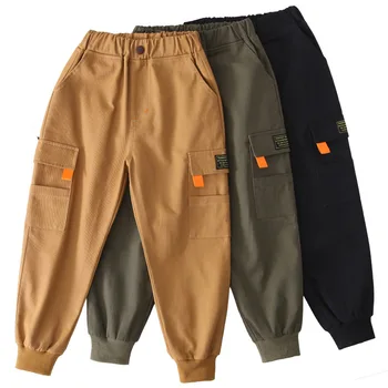 Nový 2020 Chlapci Kalhoty Jaro Podzim Bavlna Děti Cargo Kalhoty jednobarevné Teen Oblečení, Chlapci Příležitostné Velký Kluk Kalhoty s Kapsami