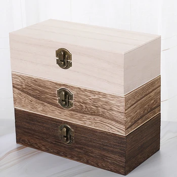 Nový Domov Úložný Box Z Přírodního Dřeva S Víkem Zlatý Zámek Pohlednice Organizátor Ruční Řemeslné Šperky Případě Dřevěné Krabici Domů