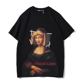 Nový luxusní Muži Novinkou Panny Marie Mona Lisa Trička T-Shirt Hip Hop, Skateboard Street Parkour Bavlna T-Košile Top Tee N158