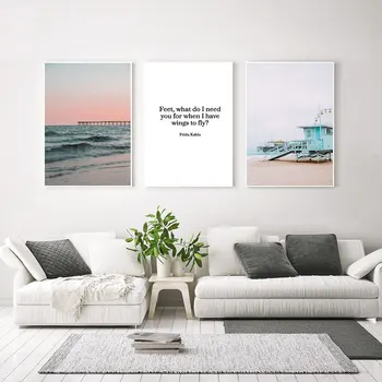 Ocean Krajina, Plátno, Plakát Nordic Styl Beach Růžový Autobus Zeď Umění Tisk Malování Dekorace, Obraz Skandinávské Domova