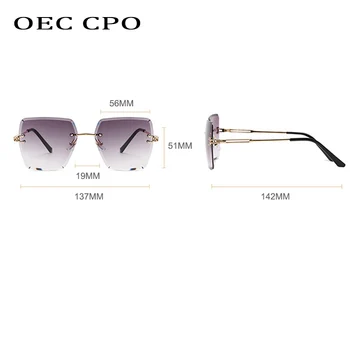 OEC CPO Nové sluneční Brýle bez Obrouček Ženy Muži Náměstí Velký Rám Sluneční Brýle, Ženy Barevné Módní Šedá Hnědá Gradient Lens Brýle
