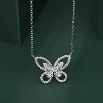 OEVAS Šumivé Vysokým obsahem Uhlíku Diamant 925 Sterling Silver Butterfly Přívěskem Náhrdelník Pro Ženy, Roztomilé Dívky, Strana, Jemné Šperky