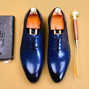 Originální kožené Muži ležérní boty business šaty, hostinu, oblek boty muži značky nářečí svatební oxford boty pro muže black blue 2020