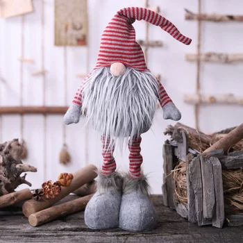 Pletené Pruhované Gnome Panenka S Teleskopickou Nohou Severské Zimní Elf Stůl Holiday Ozdoby Švédský Santa Figurka Domova Dárek
