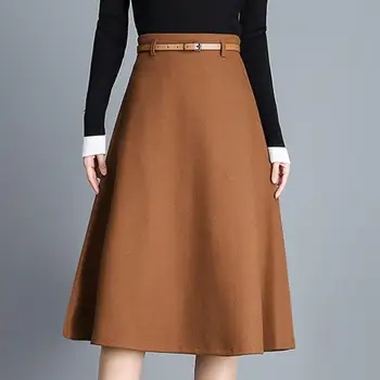 Plus velikosti 3XL Elegantní Vlněné Sukni Ženy kolena-délka Sukně Podzim Zima Nový Řádek Vysokým Pasem Big Swing Sukně