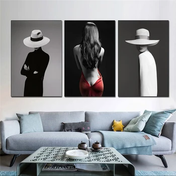 Plátno Obrazy, Černé a Bílé Obrázek Model Plakáty a Tisky Minimalismus, Dívka, Umění Zdi Obrázky Obývací Pokoj Domácí Dekor