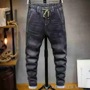 Podzim zima Harlan džíny pánské stretch mládeže stahovací kalhoty s pánské černé ležérní kalhoty tide modré 6XL, 7XL