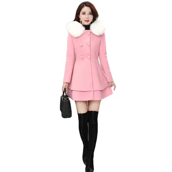 Podzimní a zimní vlněný kabát ženy mid-length korejská verze 2019 nové růžové slim byl tenký elegantní vlněný kabát feminina JD761