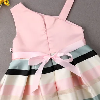 Princezna Formální Sladké Kojenecké Děti Baby Girls Šaty 3-9Y Jedno Rameno Bowknot Květinové Pruhované Růžové-Line Šaty