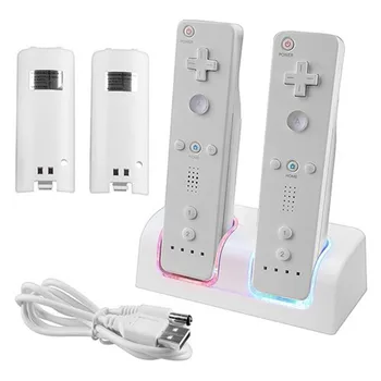 Pro N-Wii Controller White Dálkový Ovladač Dual Nabíjení Dock Station+2X 2800mAh Baterie S forWii Modré LED Světlo